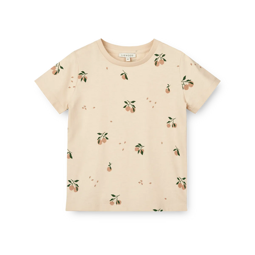 Apia baby tee wth cream base color and peach illustrations 