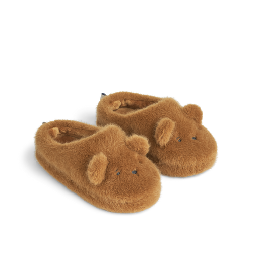 Brown fuzzy bear slippers 