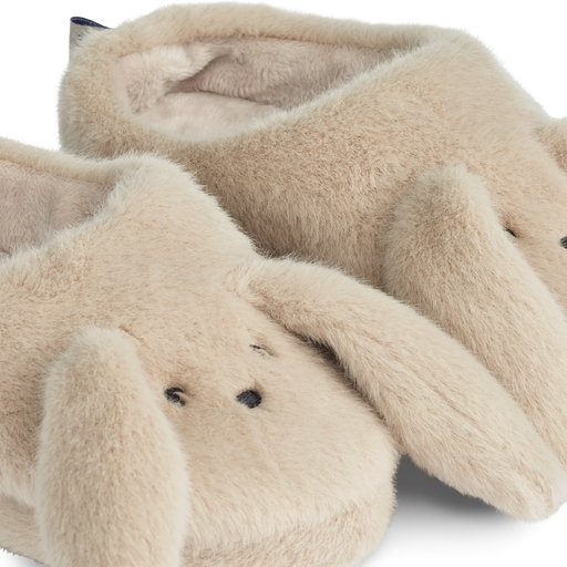 Close up view of fuzzy bunny slipper